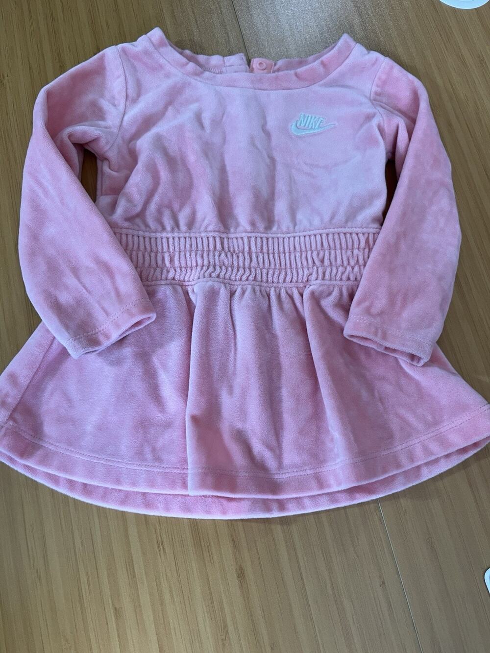 New W/o Tags Pink Velour Nike Girls Dress 12 Months